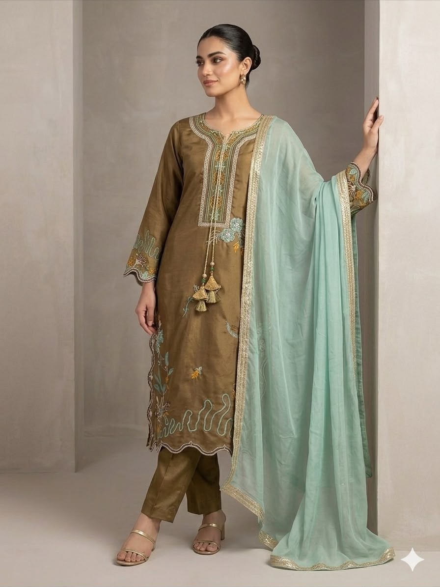 CODE :- LG-2120 GLASS ROMAN EMBROIDERY WORK IN PAKISTANI SUIT COLLECTION 
