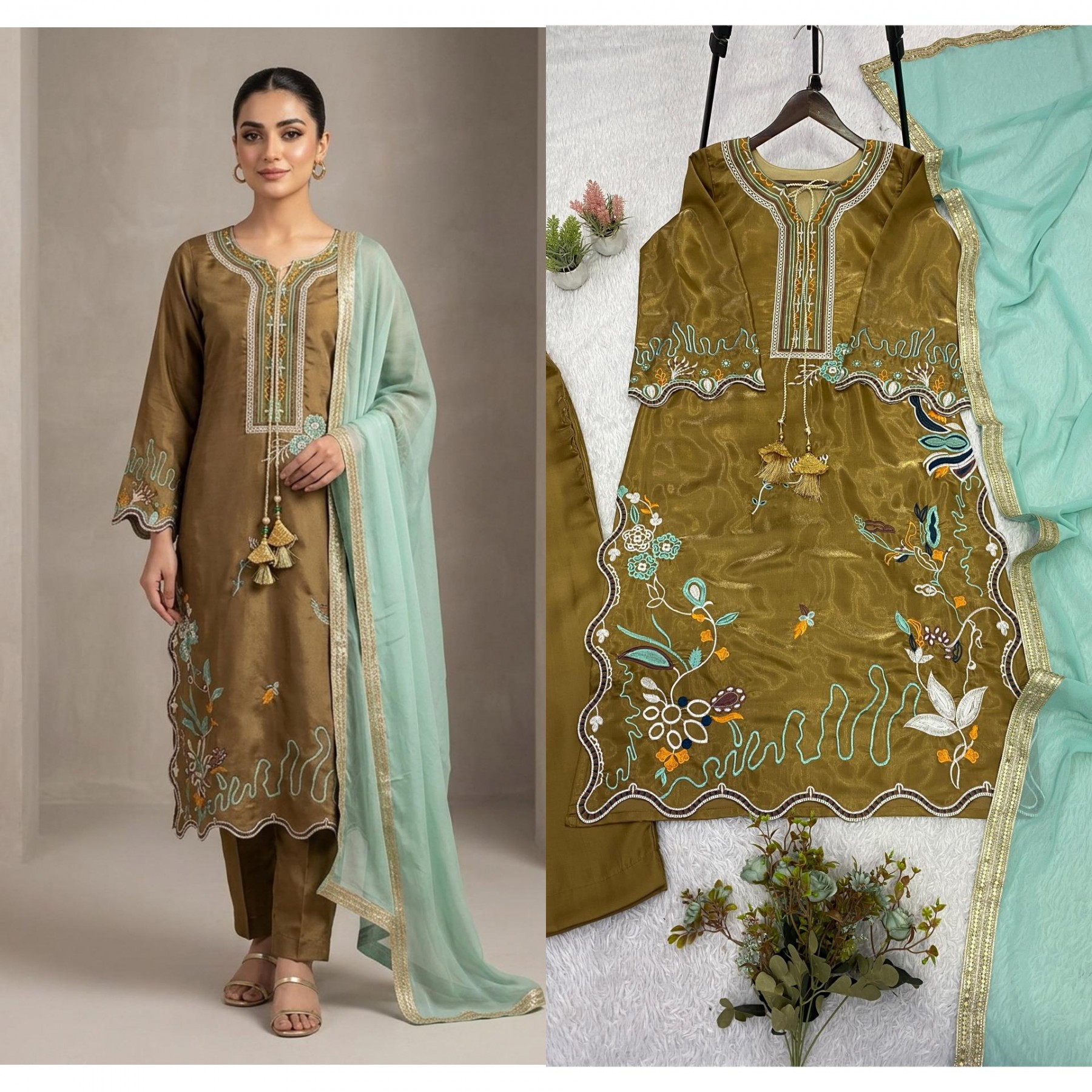 CODE :- LG-2120 GLASS ROMAN EMBROIDERY WORK IN PAKISTANI SUIT COLLECTION 