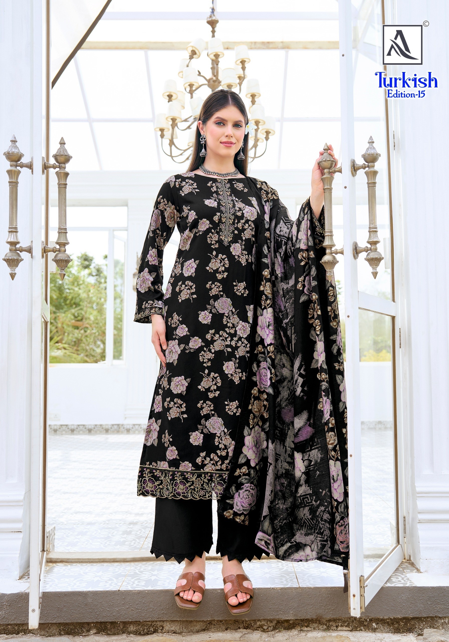 TURKISH - 15 PURE VISCOSE REYON PRINT WITH FOIL AND FANCY EMBROIDERY WORK IN ALOK SUIT 