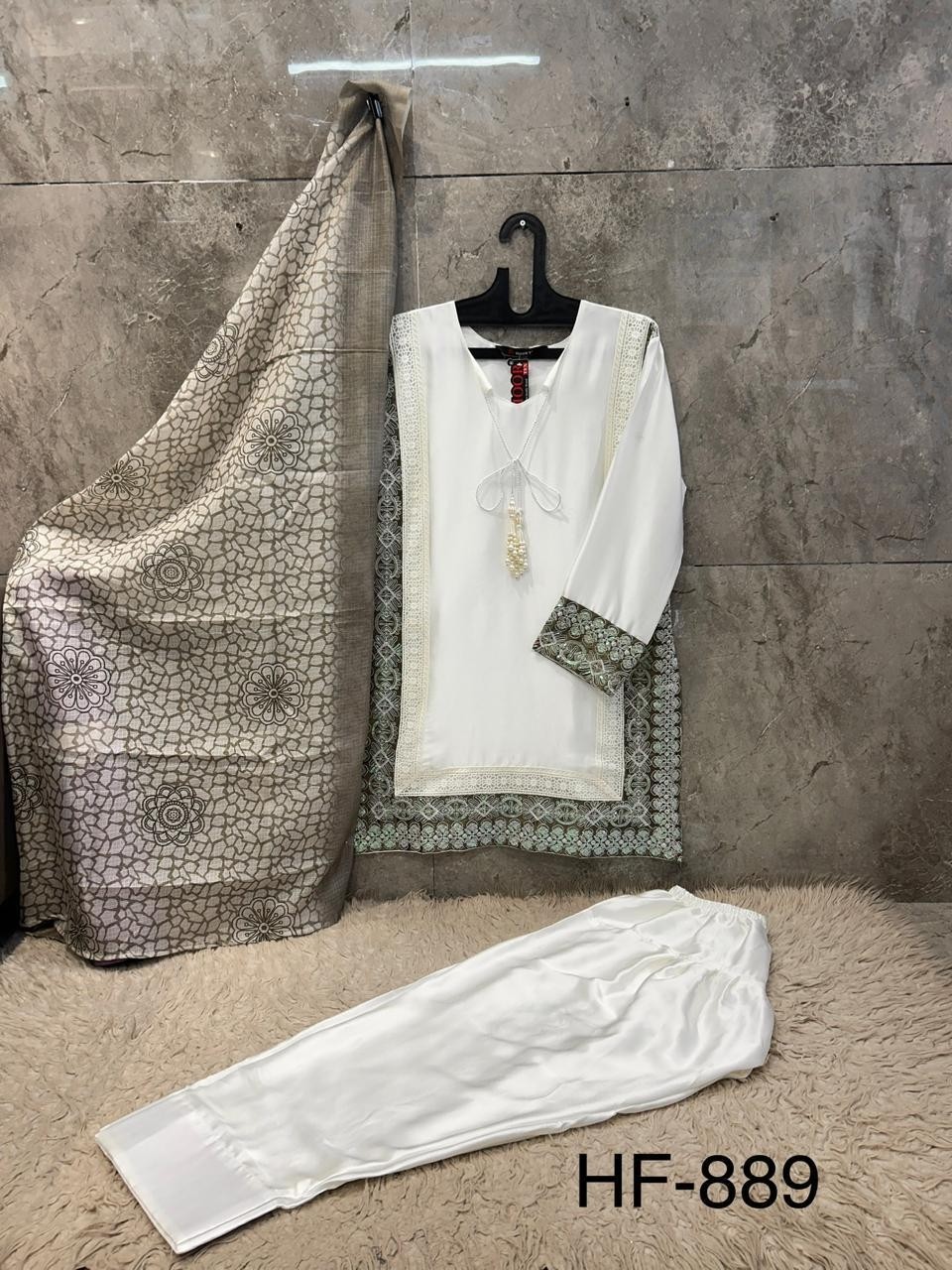 HF - 889 A B C D HEAVY SATIN READYMADE PAKISTANI SUIT BY HOOR TEX 