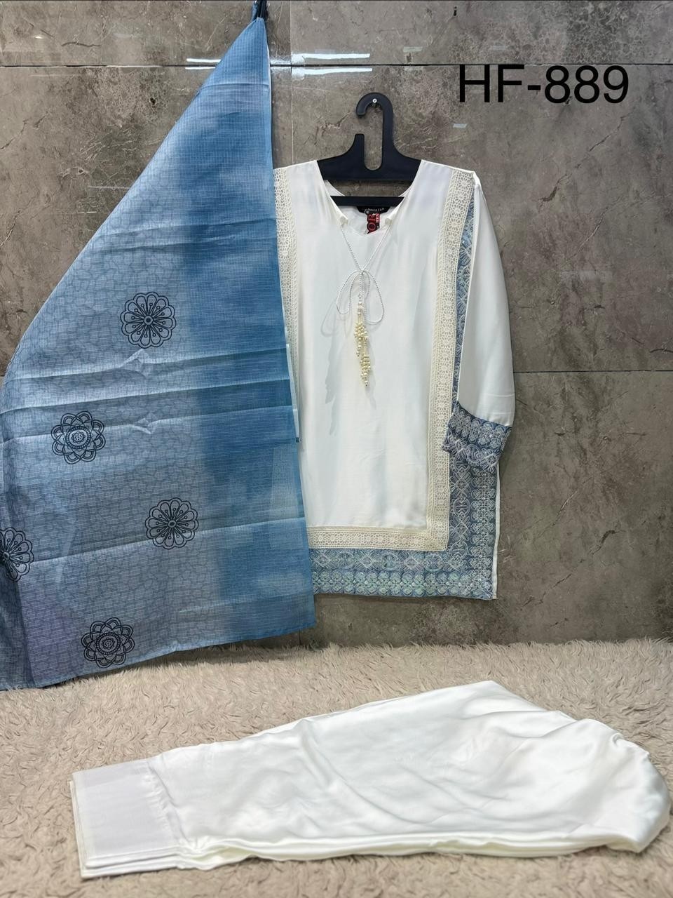 HF - 889 A B C D HEAVY SATIN READYMADE PAKISTANI SUIT BY HOOR TEX 