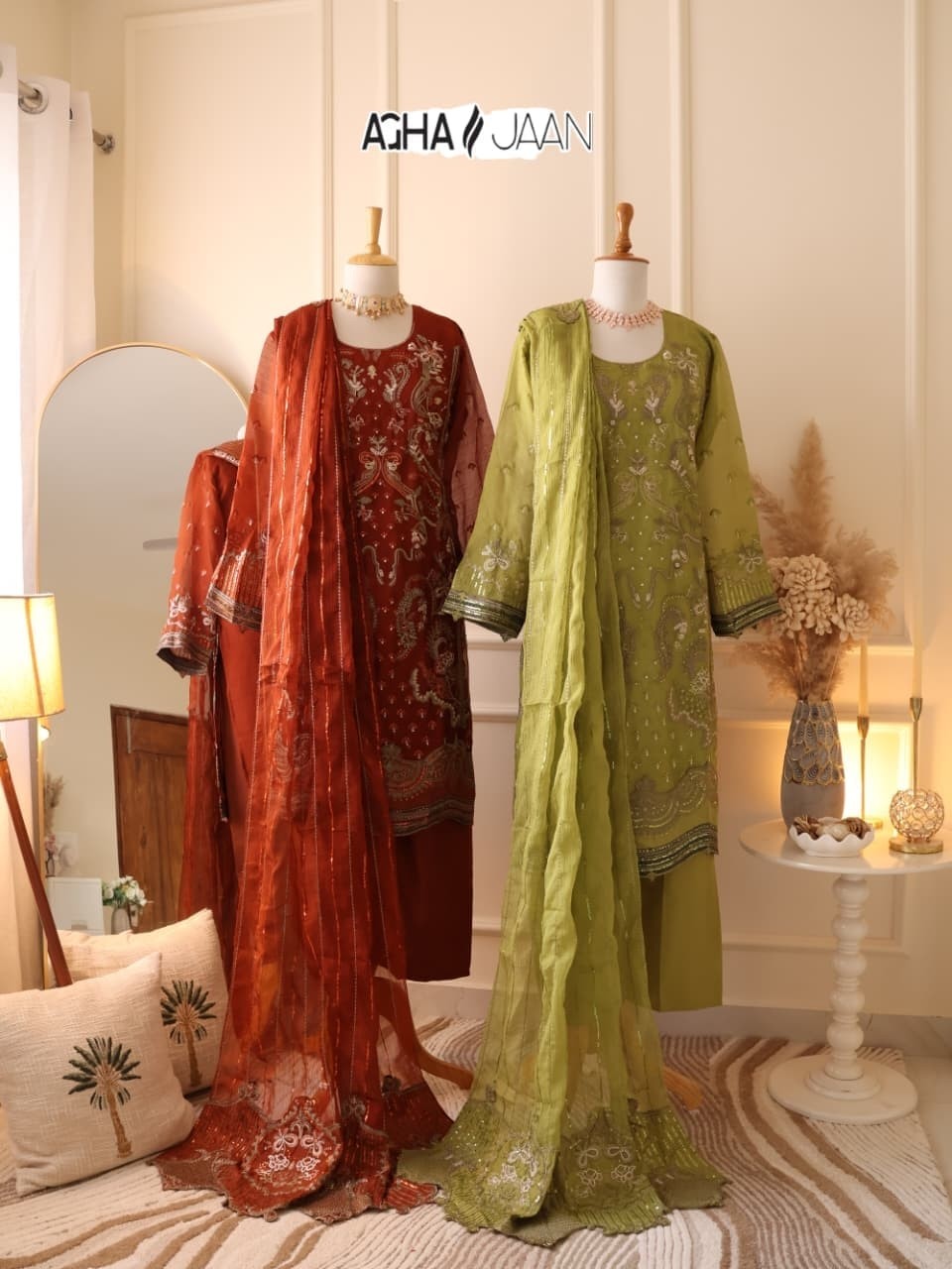 D NO:- 1032 CHIFFON ORGANZA WITH EMBROIDERY AND PETCH WORK IN PAKISTANI READYMADE COLLECTION BY AGHAJAAN 