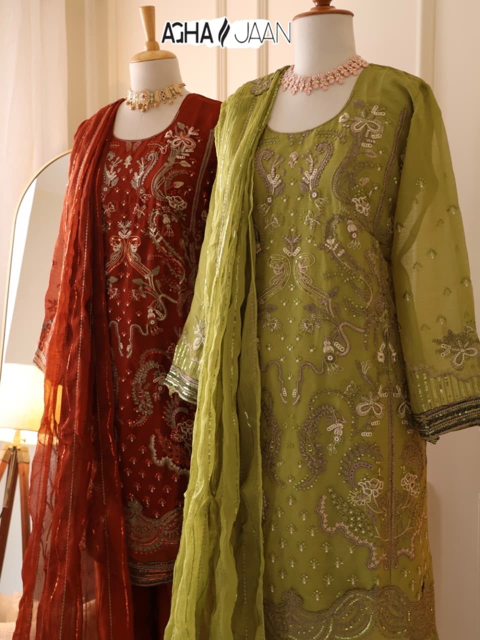 D NO:- 1032 CHIFFON ORGANZA WITH EMBROIDERY AND PETCH WORK IN PAKISTANI READYMADE COLLECTION BY AGHAJAAN 