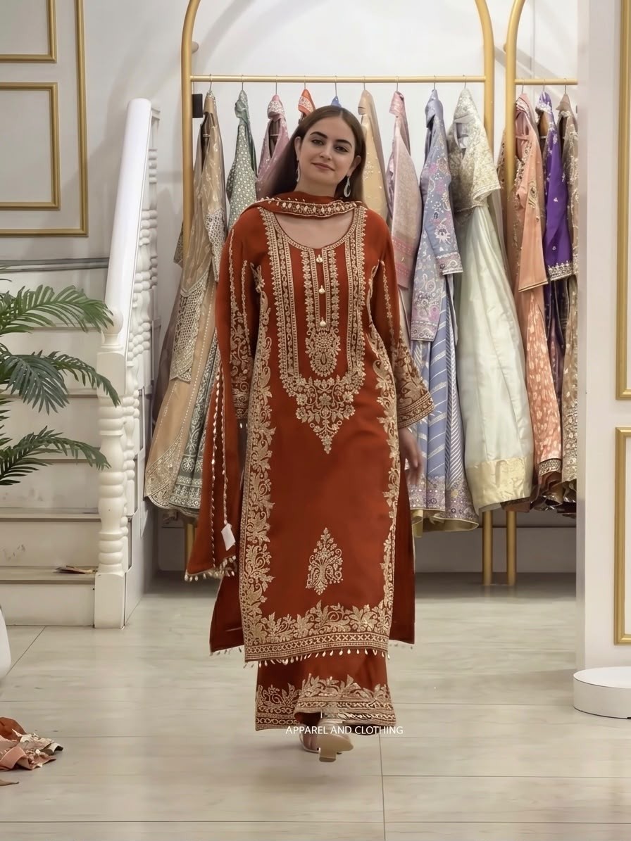SR - 1617 FAUX GEORGETTE WITH HEAVY EMBROIDERY SEQUENCE WORK IN PAKISTANI READYMADE SUIT 