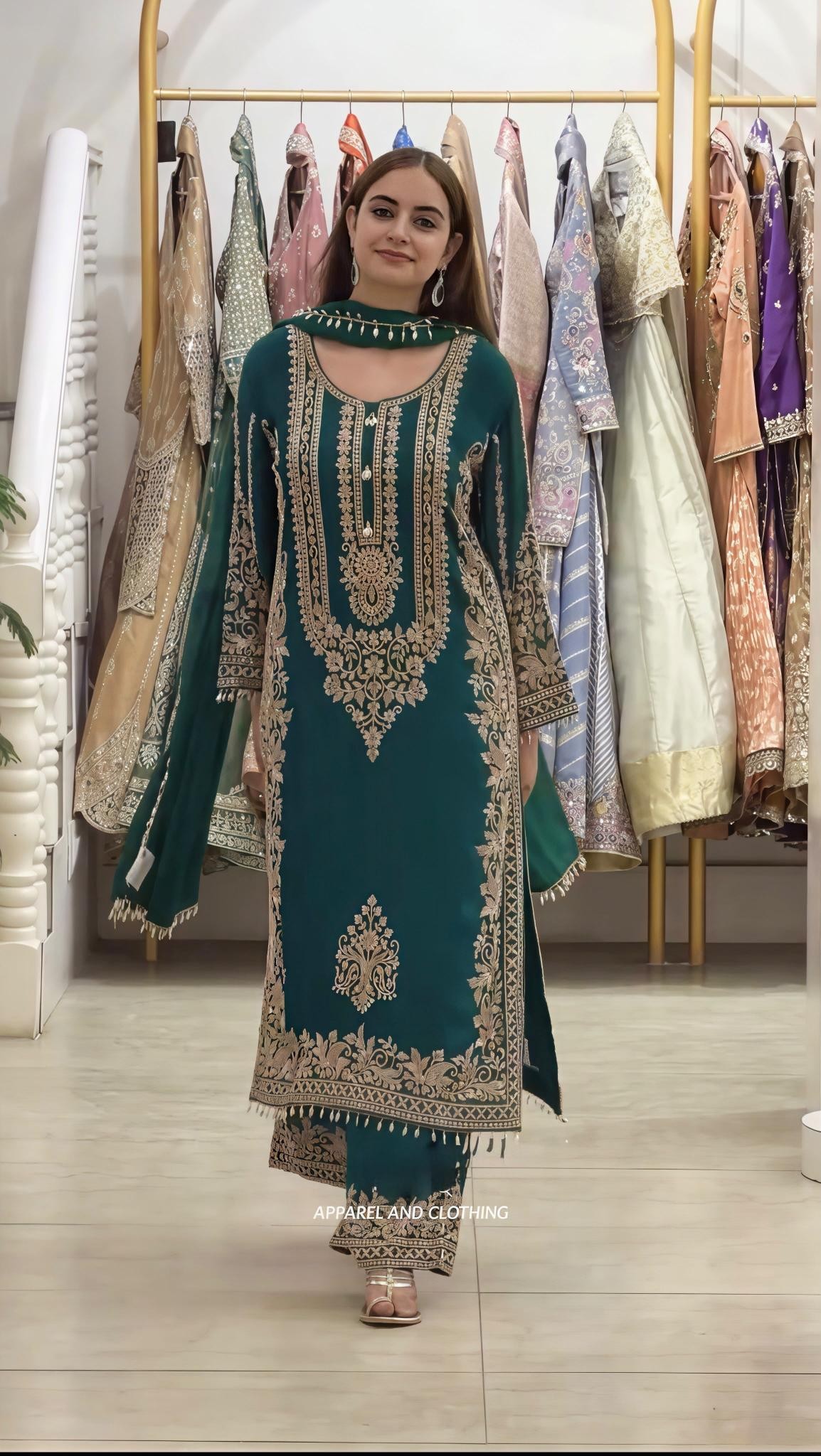 SR - 1617 FAUX GEORGETTE WITH HEAVY EMBROIDERY SEQUENCE WORK IN PAKISTANI READYMADE SUIT 