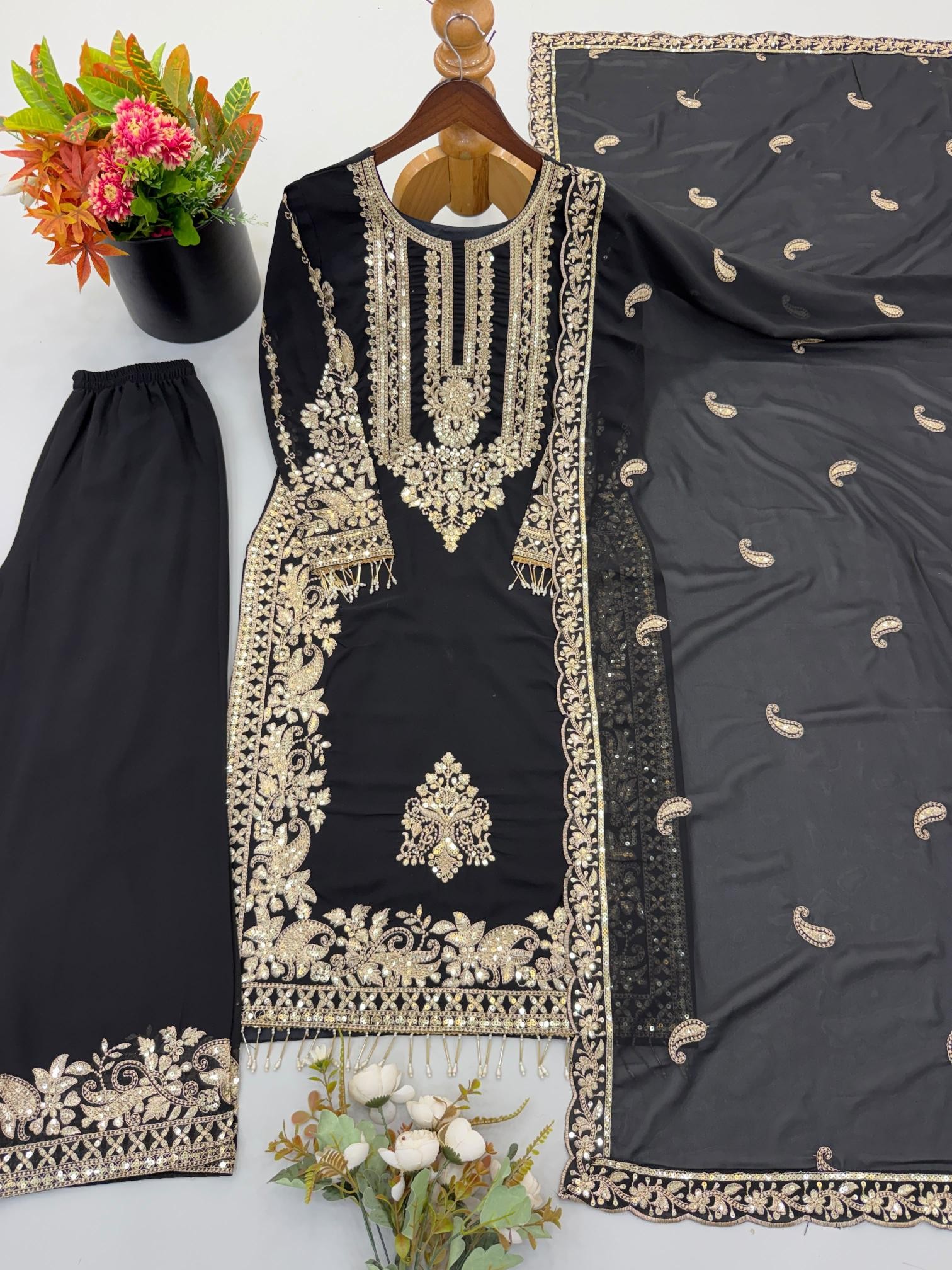 SR - 1617 FAUX GEORGETTE WITH HEAVY EMBROIDERY SEQUENCE WORK IN PAKISTANI READYMADE SUIT 