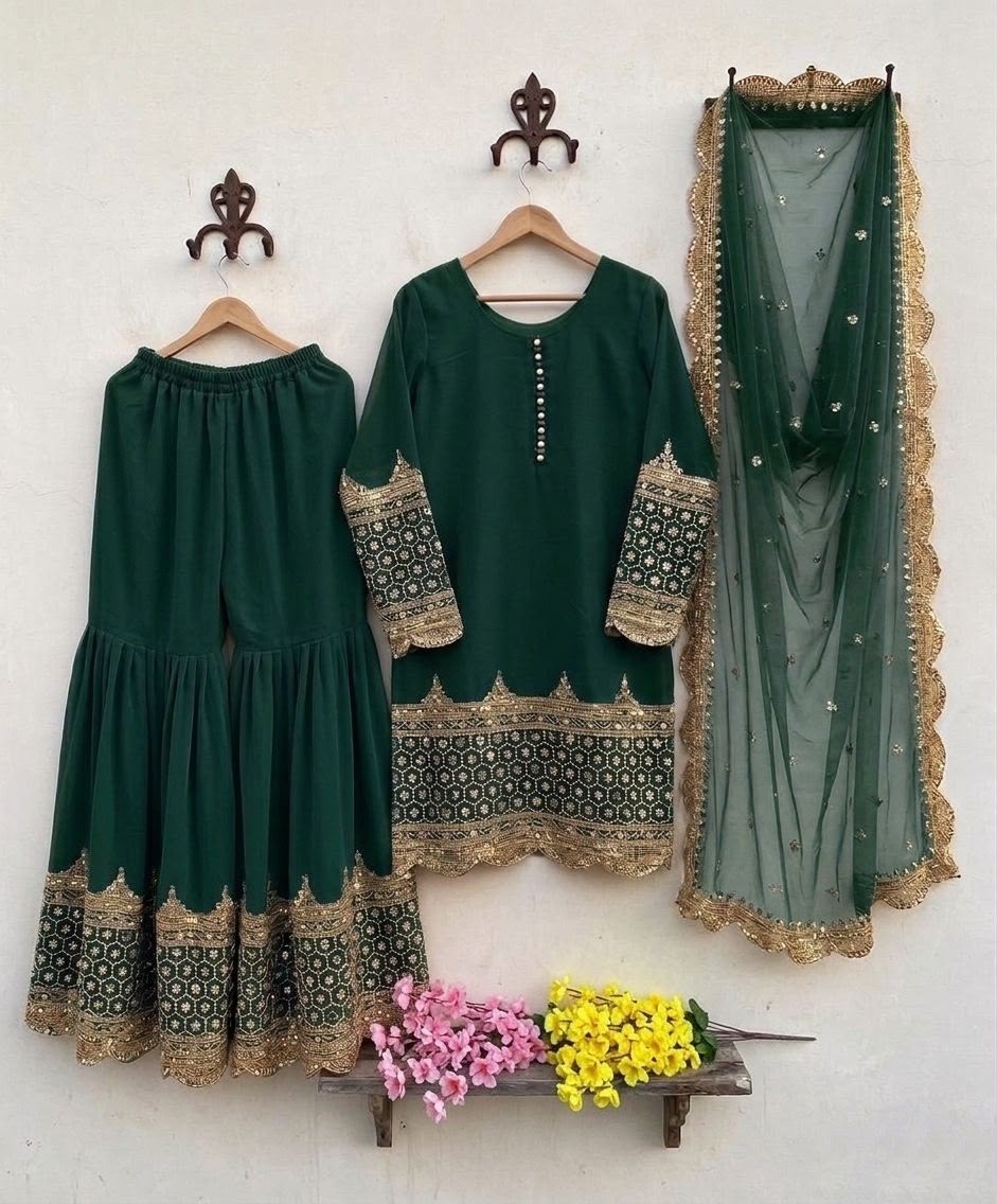 ZF :- 250  HEAVY FOX GEORGETTE READYMADE PAKISTANI SHARARA SUIT COLLECTION 