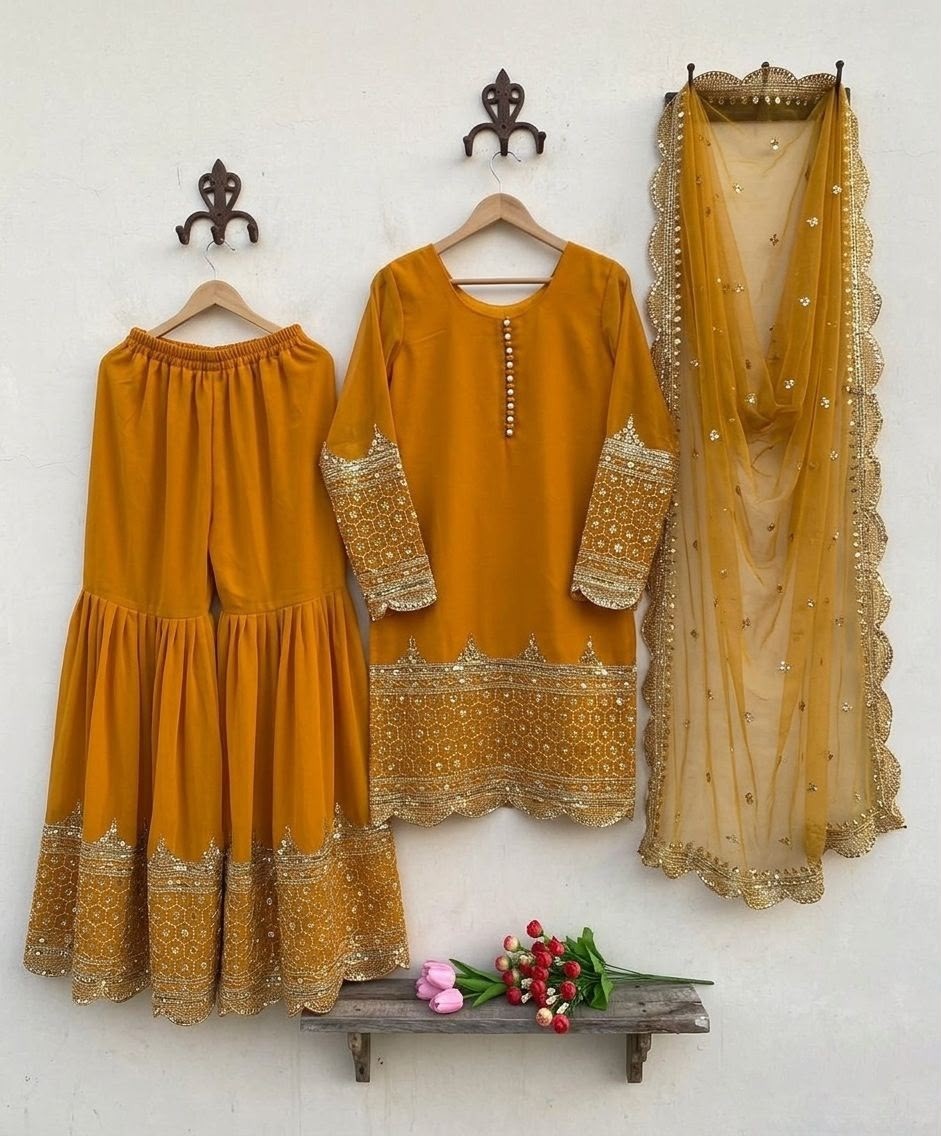 ZF :- 250  HEAVY FOX GEORGETTE READYMADE PAKISTANI SHARARA SUIT COLLECTION 