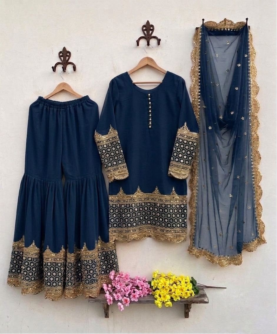 ZF :- 250  HEAVY FOX GEORGETTE READYMADE PAKISTANI SHARARA SUIT COLLECTION 