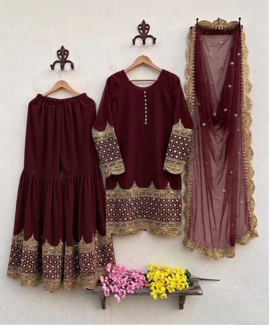 ZF :- 250  HEAVY FOX GEORGETTE READYMADE PAKISTANI SHARARA SUIT COLLECTION 