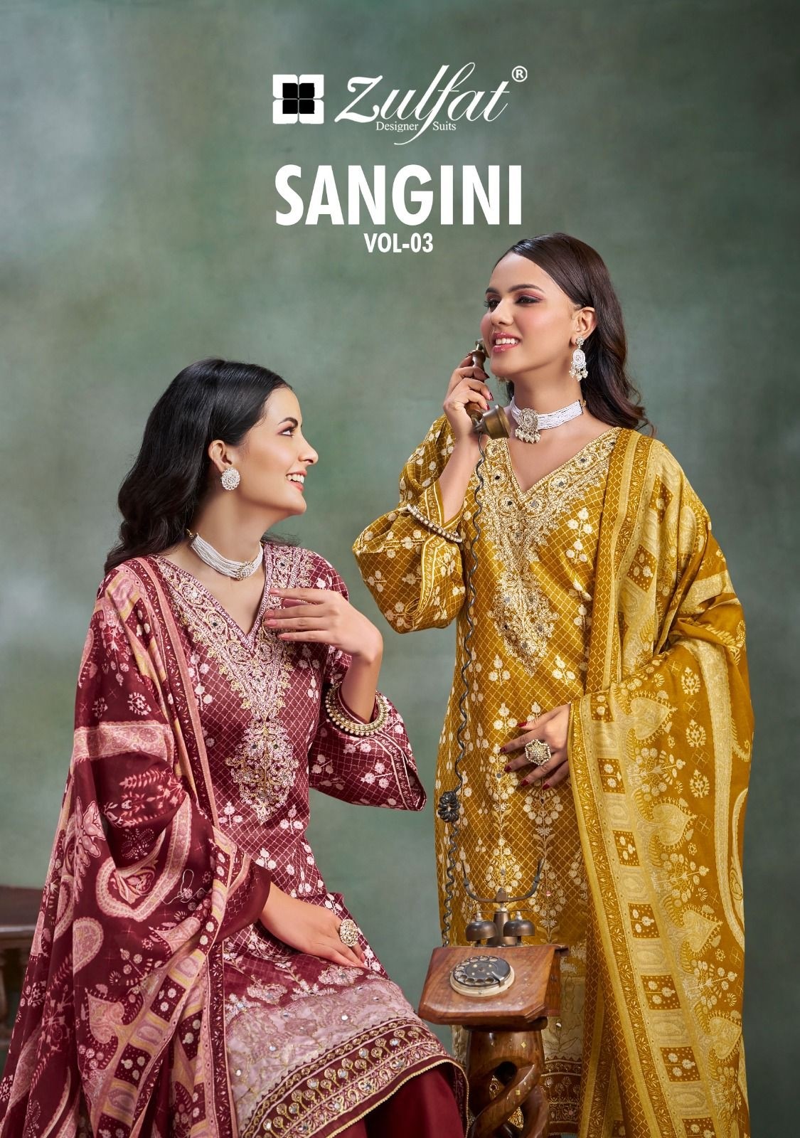 SANGINI VOL :- 3 PURE JAM COTTON HEAVY MIRROR AND AARI WORK SUIT BY ZULFAT DESIGNER 