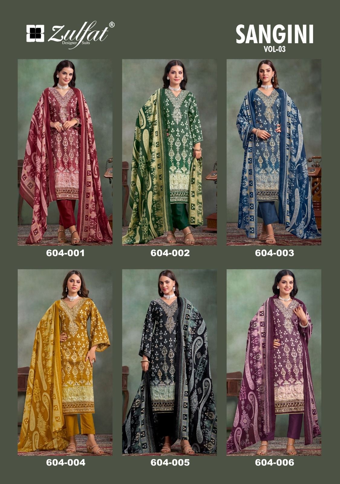 SANGINI VOL :- 3 PURE JAM COTTON HEAVY MIRROR AND AARI WORK SUIT BY ZULFAT DESIGNER 