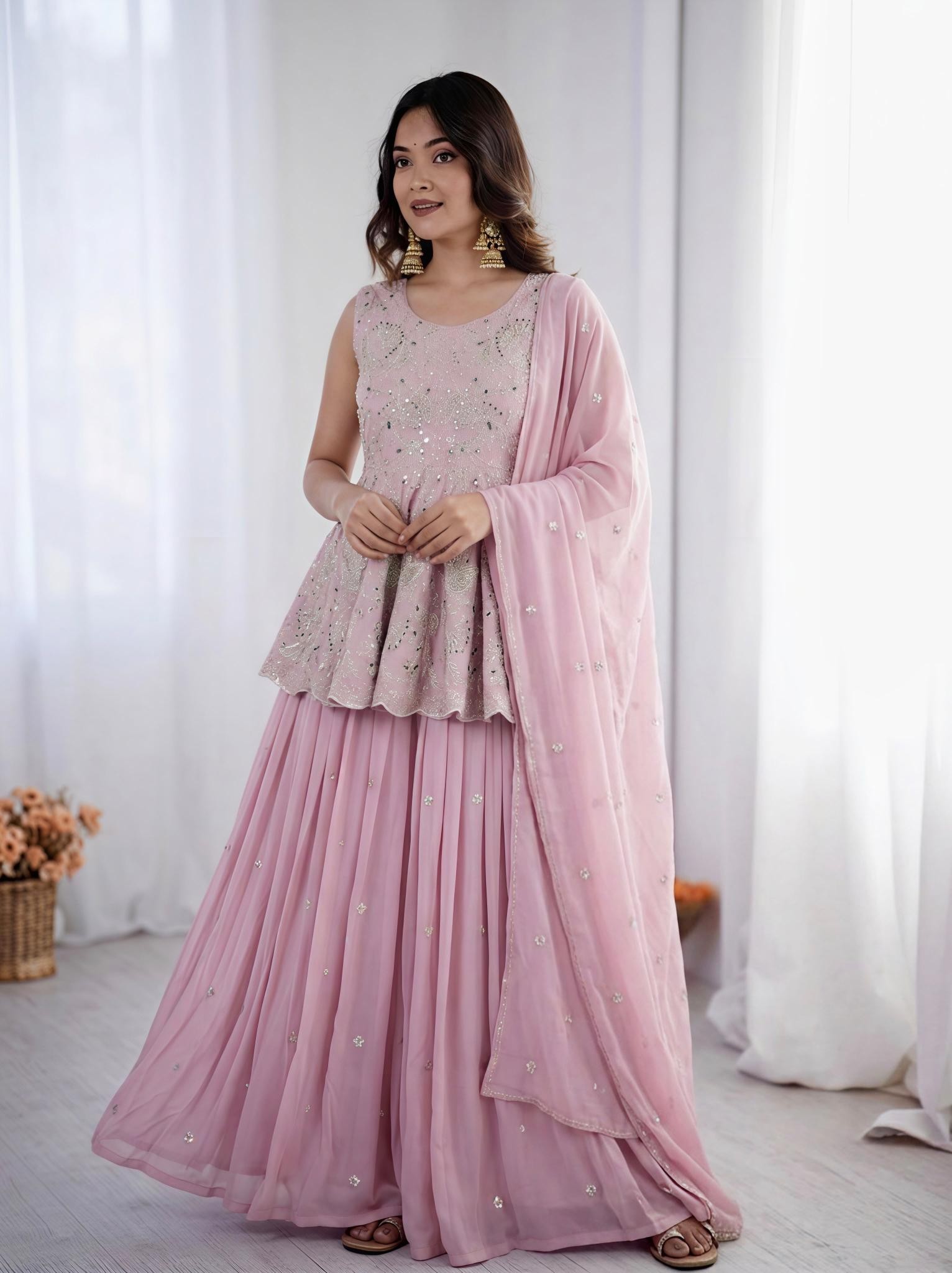 NSR - 899 FOX GEORGETTE SILK EMBROIDERY WORK BY PAKISTANI SHARARA READYMADE SUIT 