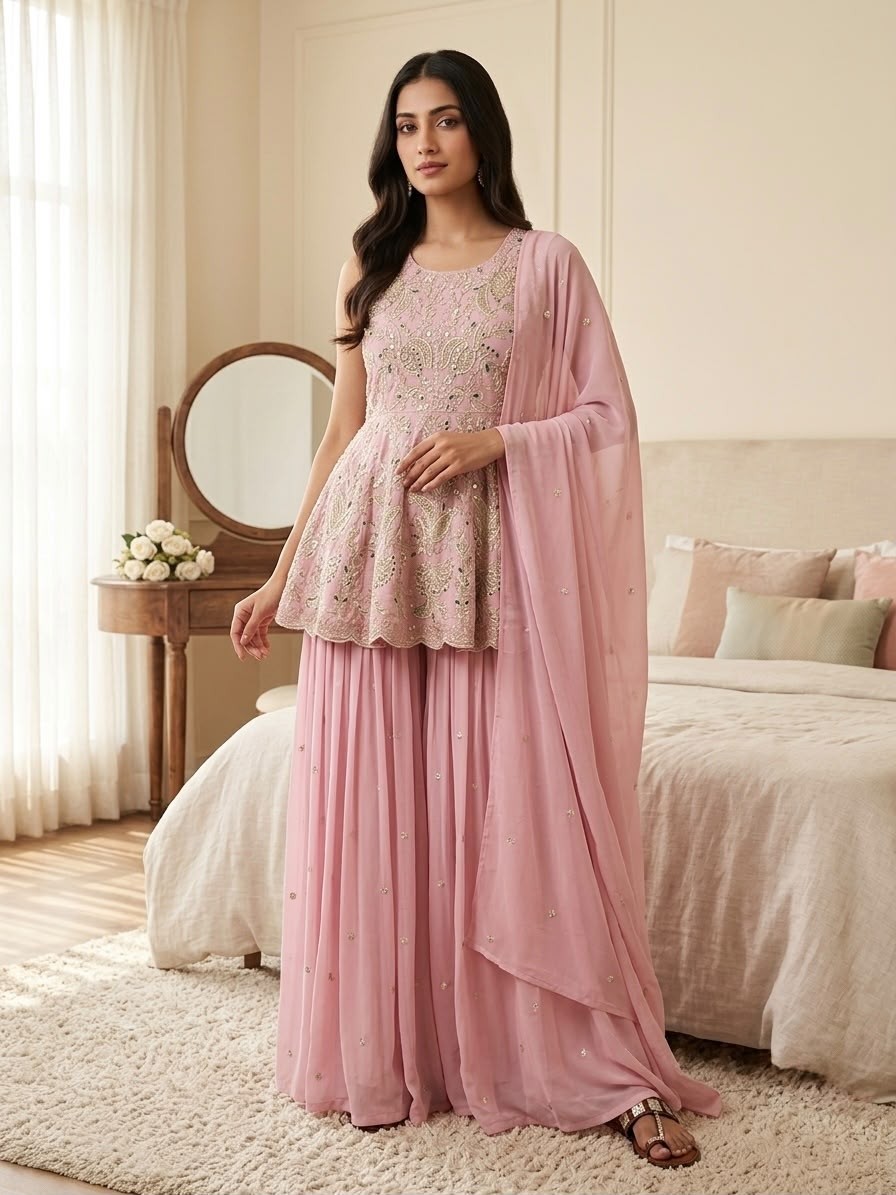 NSR - 899 FOX GEORGETTE SILK EMBROIDERY WORK BY PAKISTANI SHARARA READYMADE SUIT 