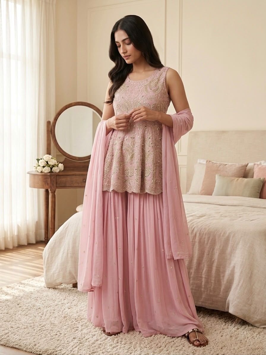 NSR - 899 FOX GEORGETTE SILK EMBROIDERY WORK BY PAKISTANI SHARARA READYMADE SUIT 