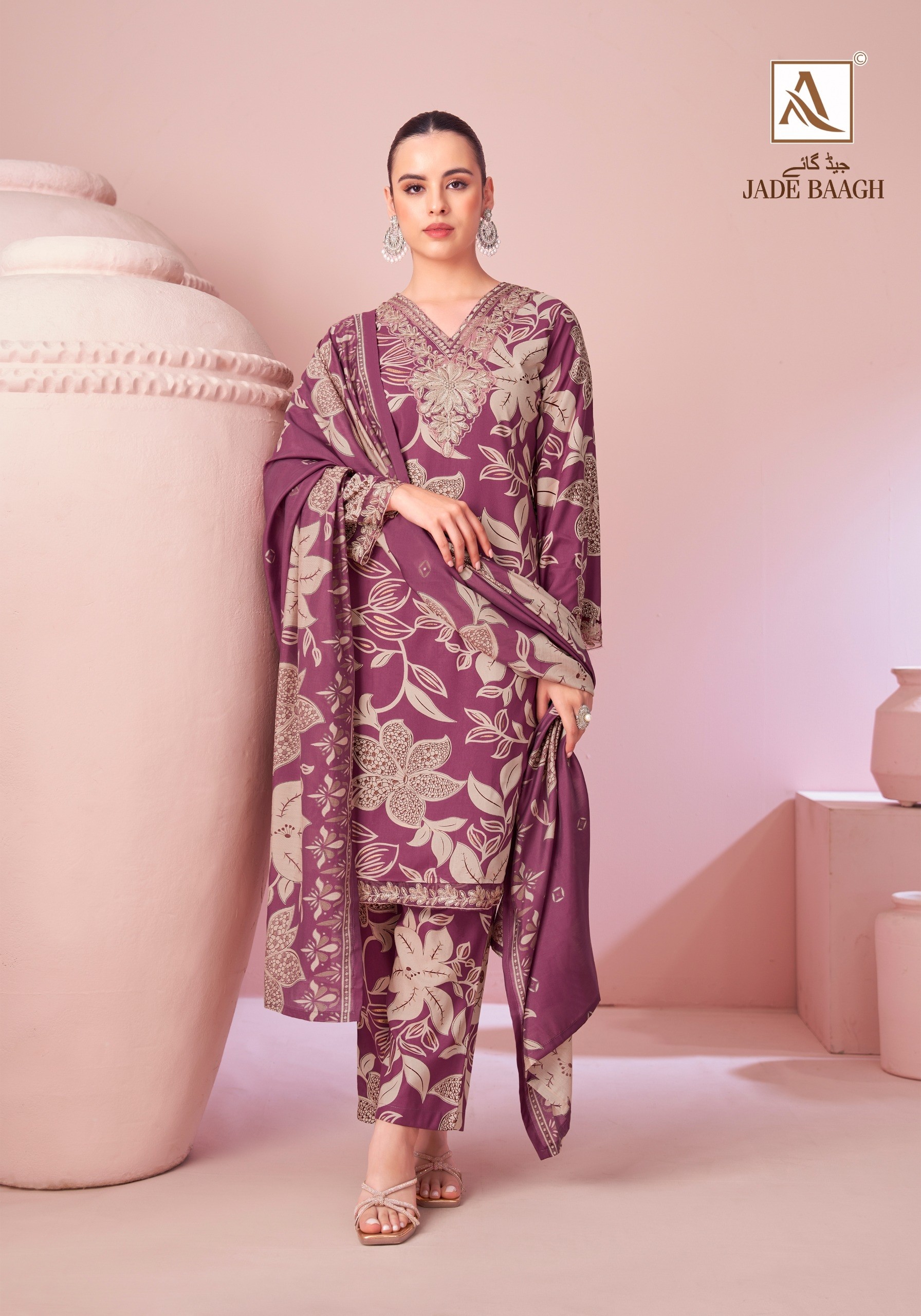 JADE BAGH PURE VISCOSE REYON FOIL PRINT WITH FANCY EMBROIDERY BY ALOK SUITS 