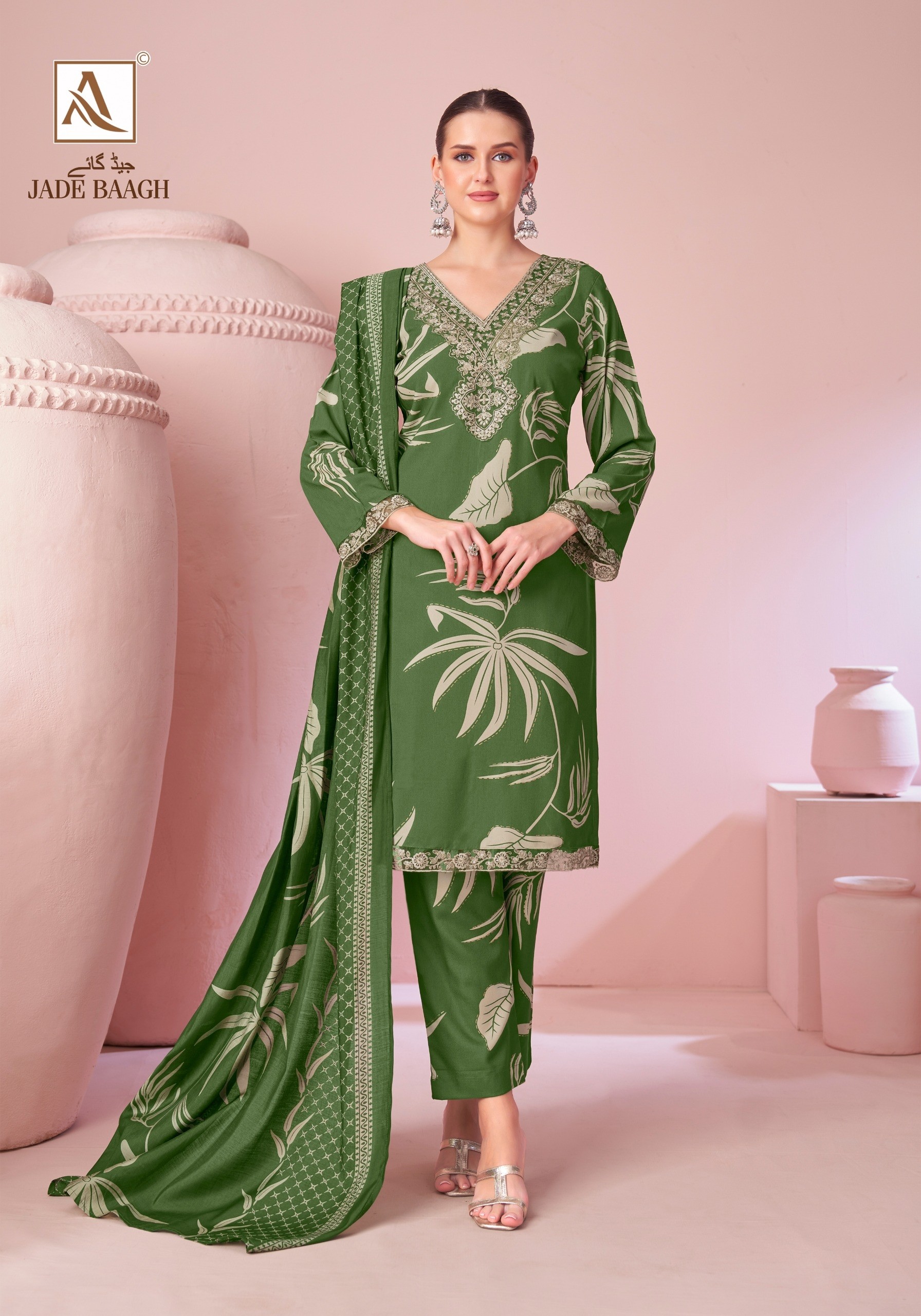 JADE BAGH PURE VISCOSE REYON FOIL PRINT WITH FANCY EMBROIDERY BY ALOK SUITS 