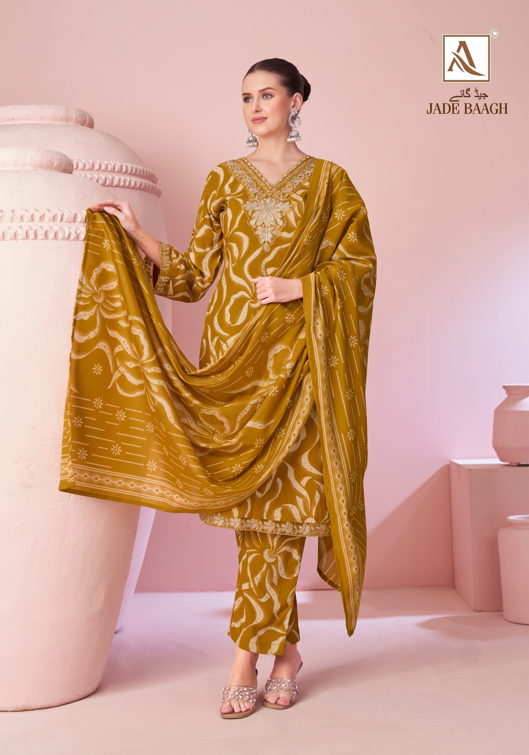 JADE BAGH PURE VISCOSE REYON FOIL PRINT WITH FANCY EMBROIDERY BY ALOK SUITS 