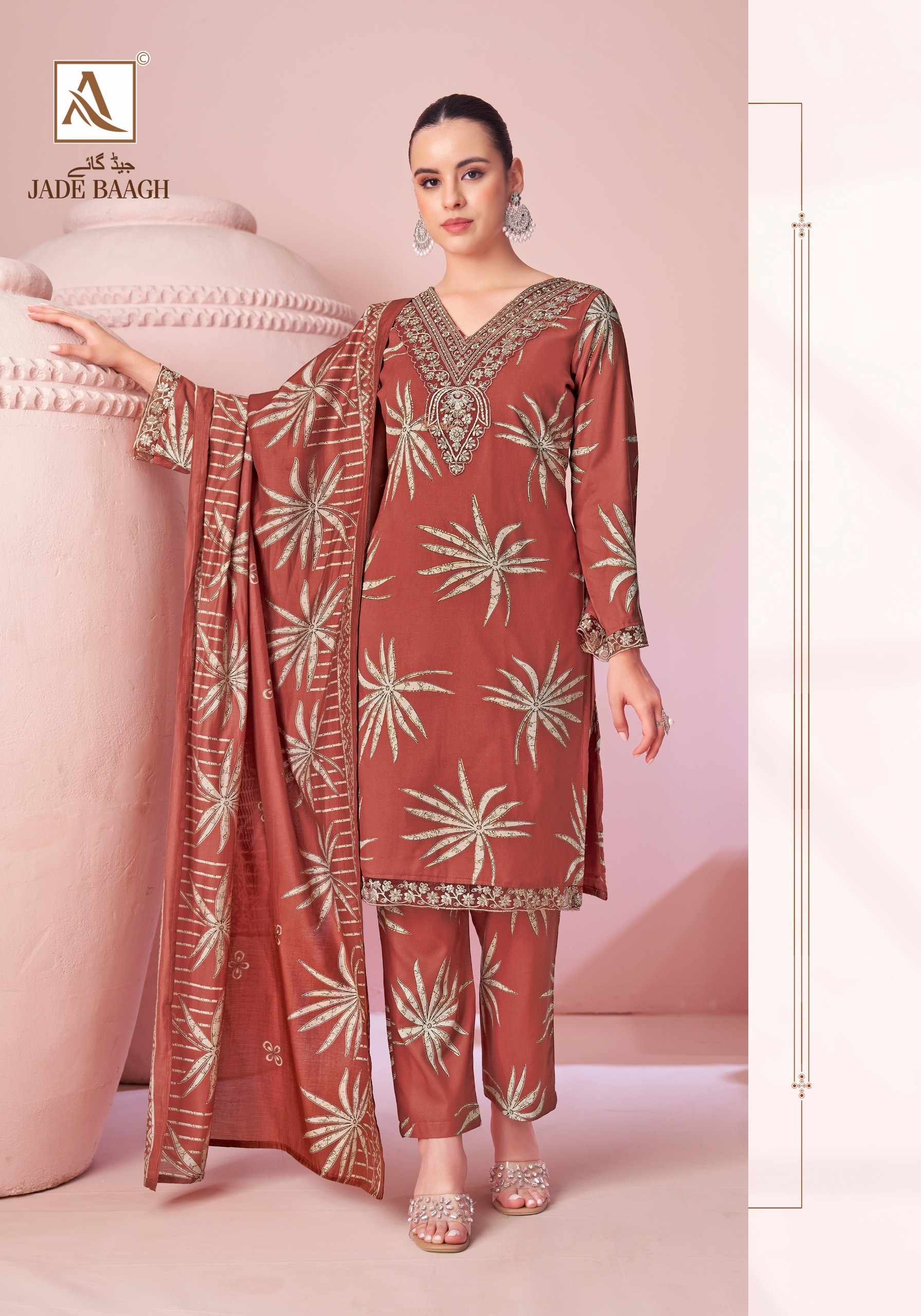 JADE BAGH PURE VISCOSE REYON FOIL PRINT WITH FANCY EMBROIDERY BY ALOK SUITS 