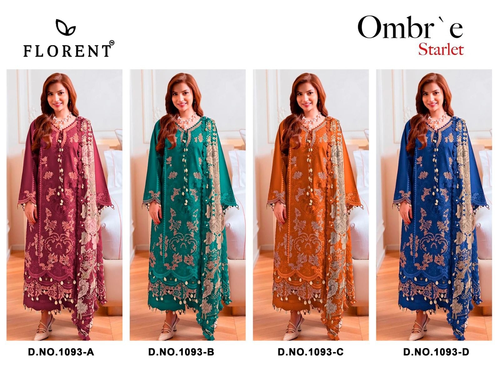 FLORENT - 1093 A B C D CAMBRIC COTTON WITH HEAVY EMBROIDERY WORK BY PAKISTANI SUIT COLLECTION 