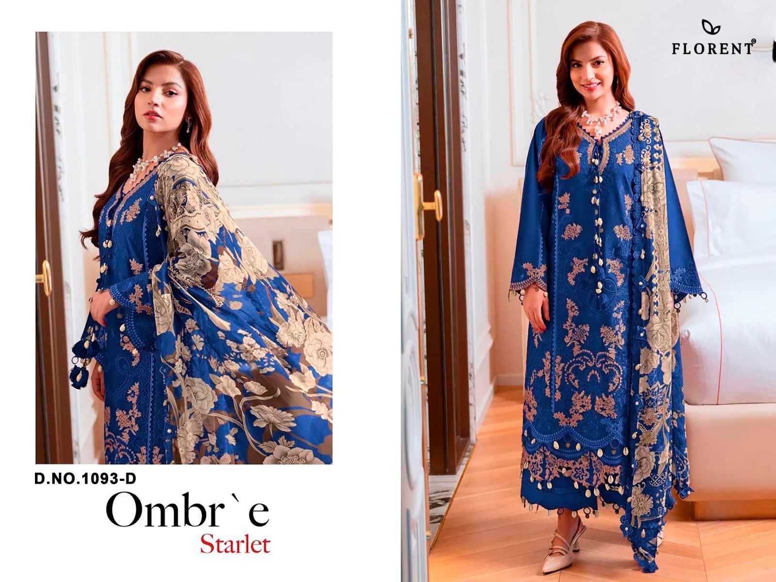 FLORENT - 1093 A B C D CAMBRIC COTTON WITH HEAVY EMBROIDERY WORK BY PAKISTANI SUIT COLLECTION 