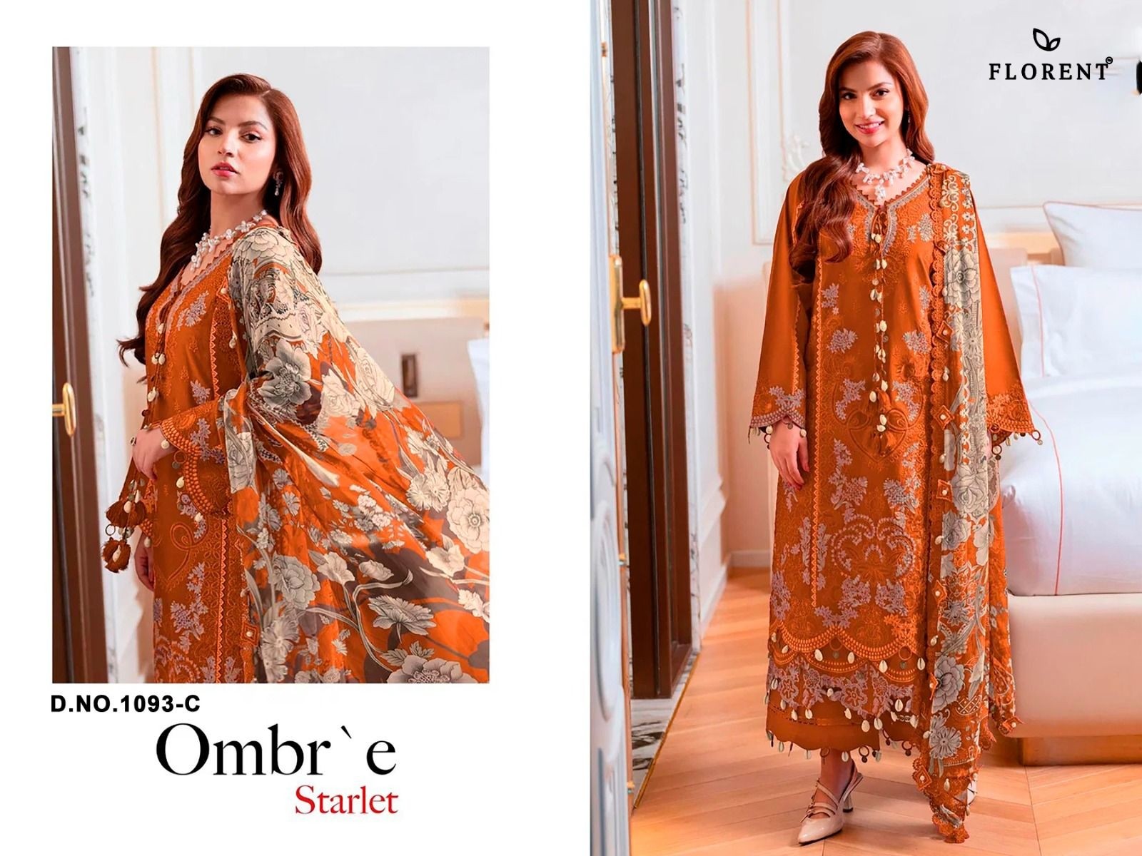 FLORENT - 1093 A B C D CAMBRIC COTTON WITH HEAVY EMBROIDERY WORK BY PAKISTANI SUIT COLLECTION 