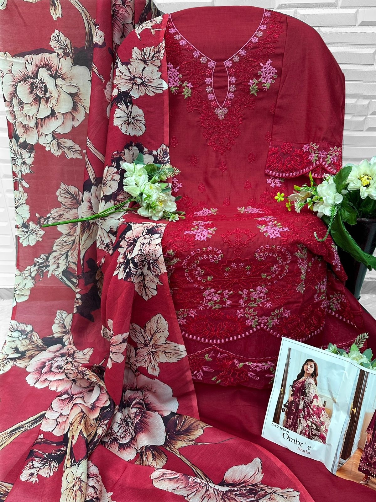 FLORENT - 1093 A B C D CAMBRIC COTTON WITH HEAVY EMBROIDERY WORK BY PAKISTANI SUIT COLLECTION 