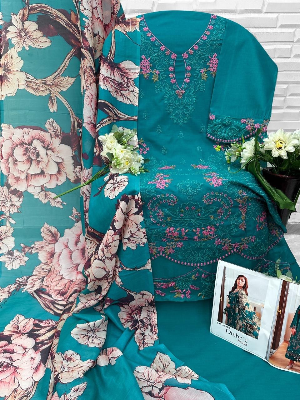 FLORENT - 1093 A B C D CAMBRIC COTTON WITH HEAVY EMBROIDERY WORK BY PAKISTANI SUIT COLLECTION 