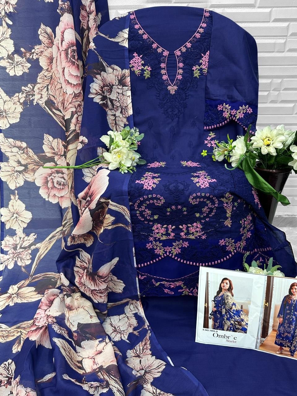 FLORENT - 1093 A B C D CAMBRIC COTTON WITH HEAVY EMBROIDERY WORK BY PAKISTANI SUIT COLLECTION 