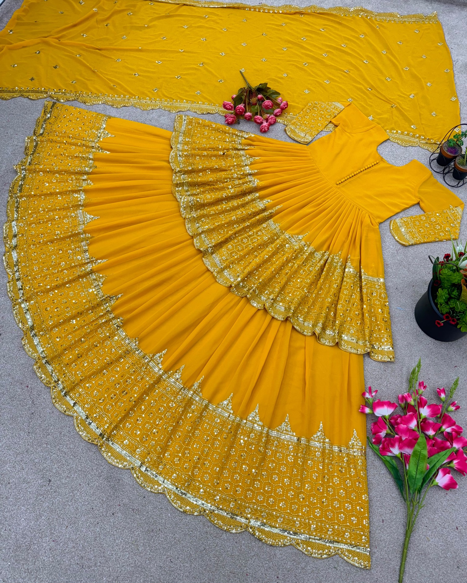 ZF - 362 HEAVY FAUX GEORGETTE EMBROIDERY SEQUENCE WORK BY WEDDING LEHENGA COLLECTION 