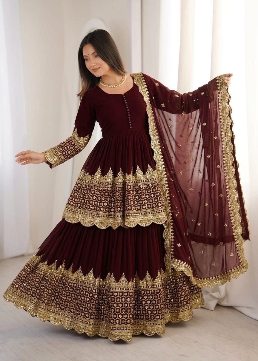 ZF - 362 HEAVY FAUX GEORGETTE EMBROIDERY SEQUENCE WORK BY WEDDING LEHENGA COLLECTION 