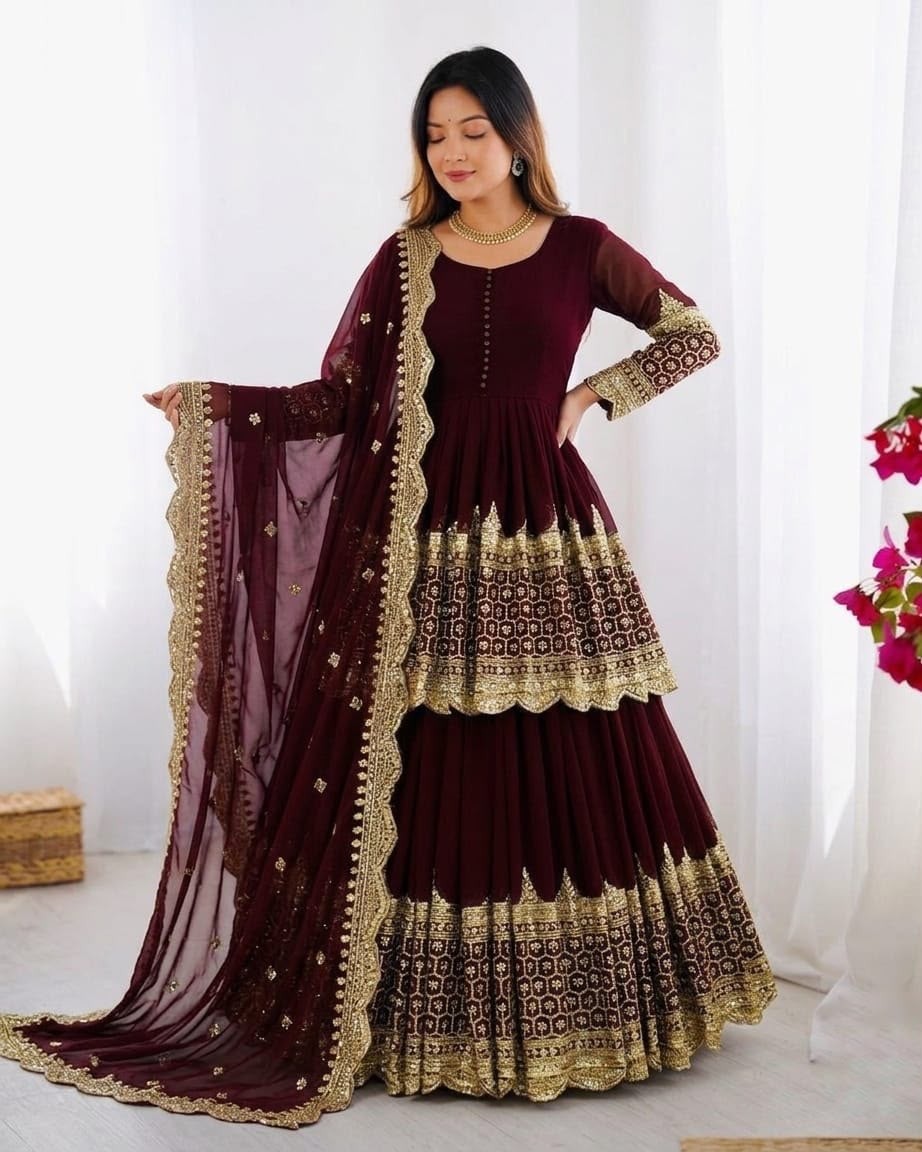 ZF - 362 HEAVY FAUX GEORGETTE EMBROIDERY SEQUENCE WORK BY WEDDING LEHENGA COLLECTION 