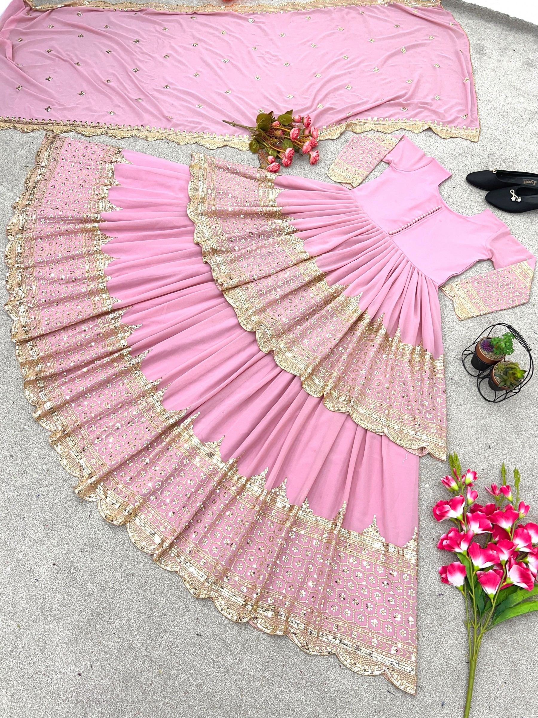 ZF - 362 HEAVY FAUX GEORGETTE EMBROIDERY SEQUENCE WORK BY WEDDING LEHENGA COLLECTION 
