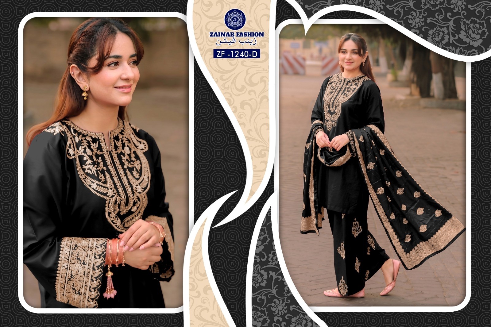 ZF - 1240 PREMIUM FARSHI JAPAN SATIN EMBROIDERY WORK BY PAKISTANI READYMADE SUIT 