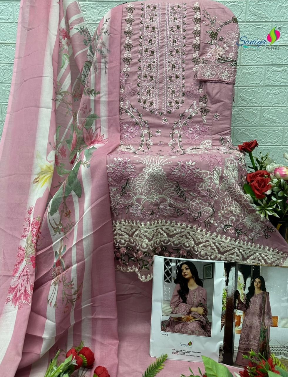 D.NO:- 1017 A B C D - COTTON WITH CHIKANKARI EMBROIDERY WORK BY PAKISTANI SUIT COLLECTION 