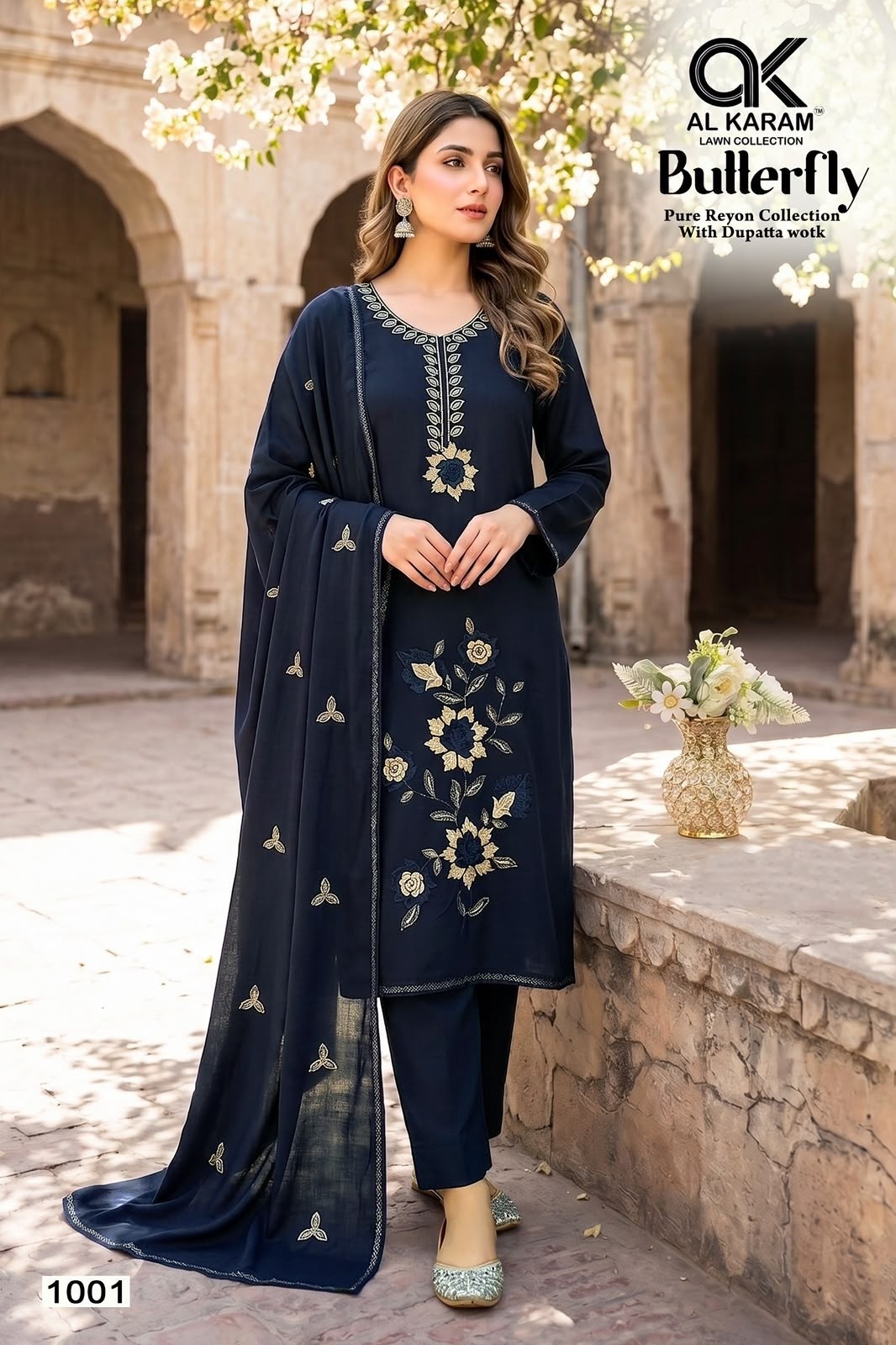 AL KARAM - BUTTERFLY - REYON FABRIC WITH EMBROIDERY WORK BY PAKISTANI SUIT COLLECTION 