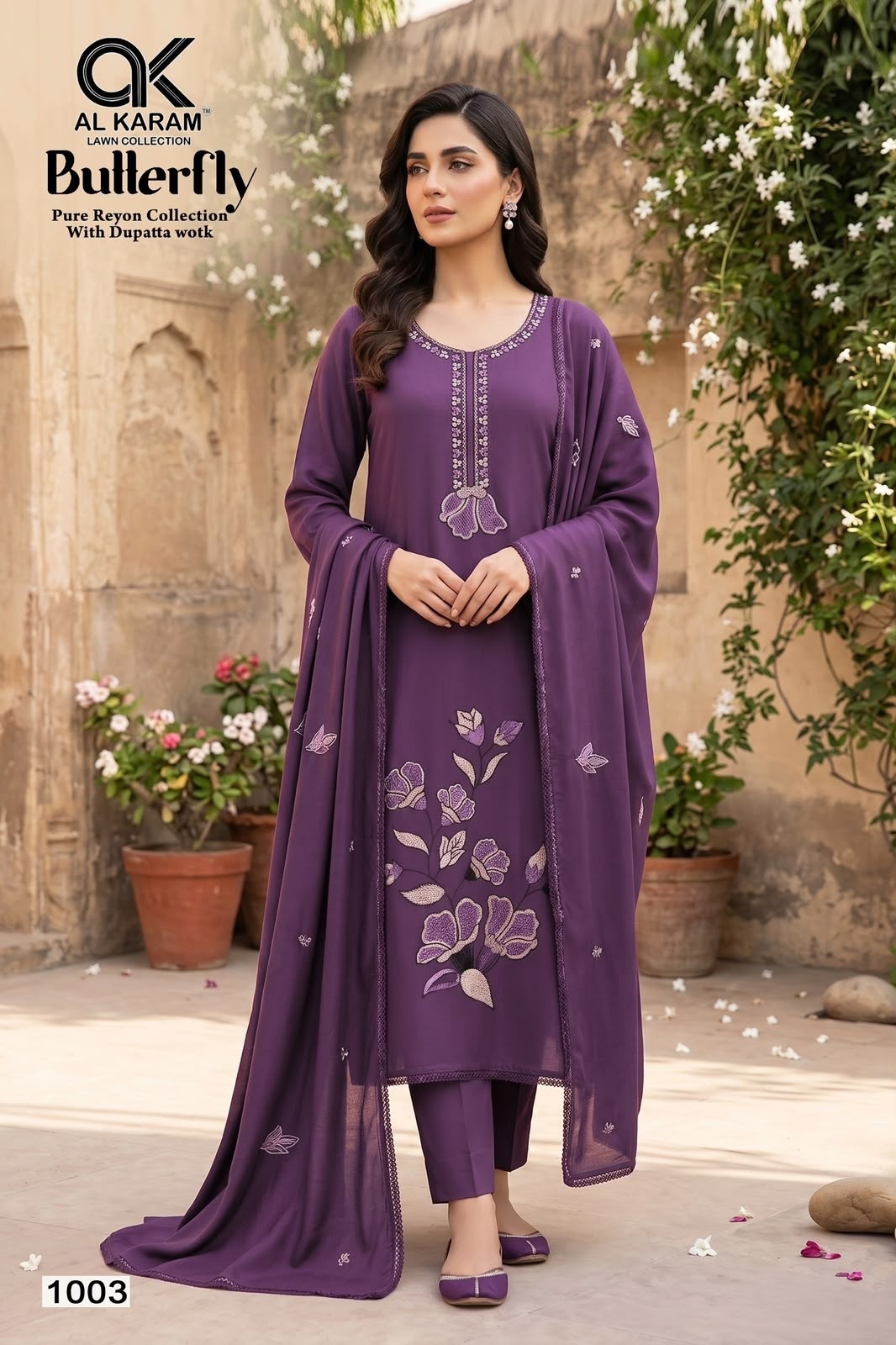 AL KARAM - BUTTERFLY - REYON FABRIC WITH EMBROIDERY WORK BY PAKISTANI SUIT COLLECTION 