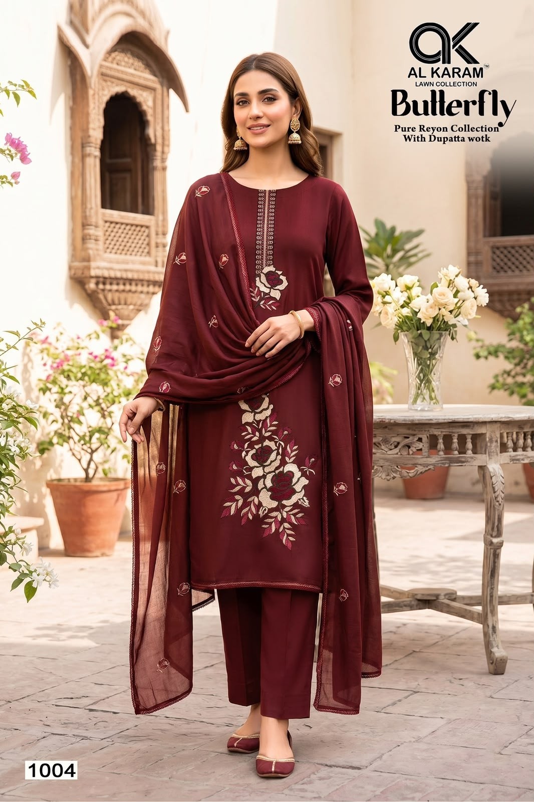 AL KARAM - BUTTERFLY - REYON FABRIC WITH EMBROIDERY WORK BY PAKISTANI SUIT COLLECTION 