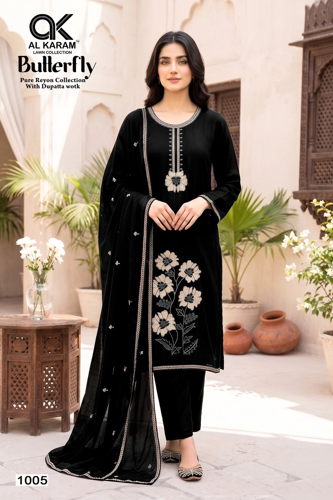 AL KARAM - BUTTERFLY - REYON FABRIC WITH EMBROIDERY WORK BY PAKISTANI SUIT COLLECTION 