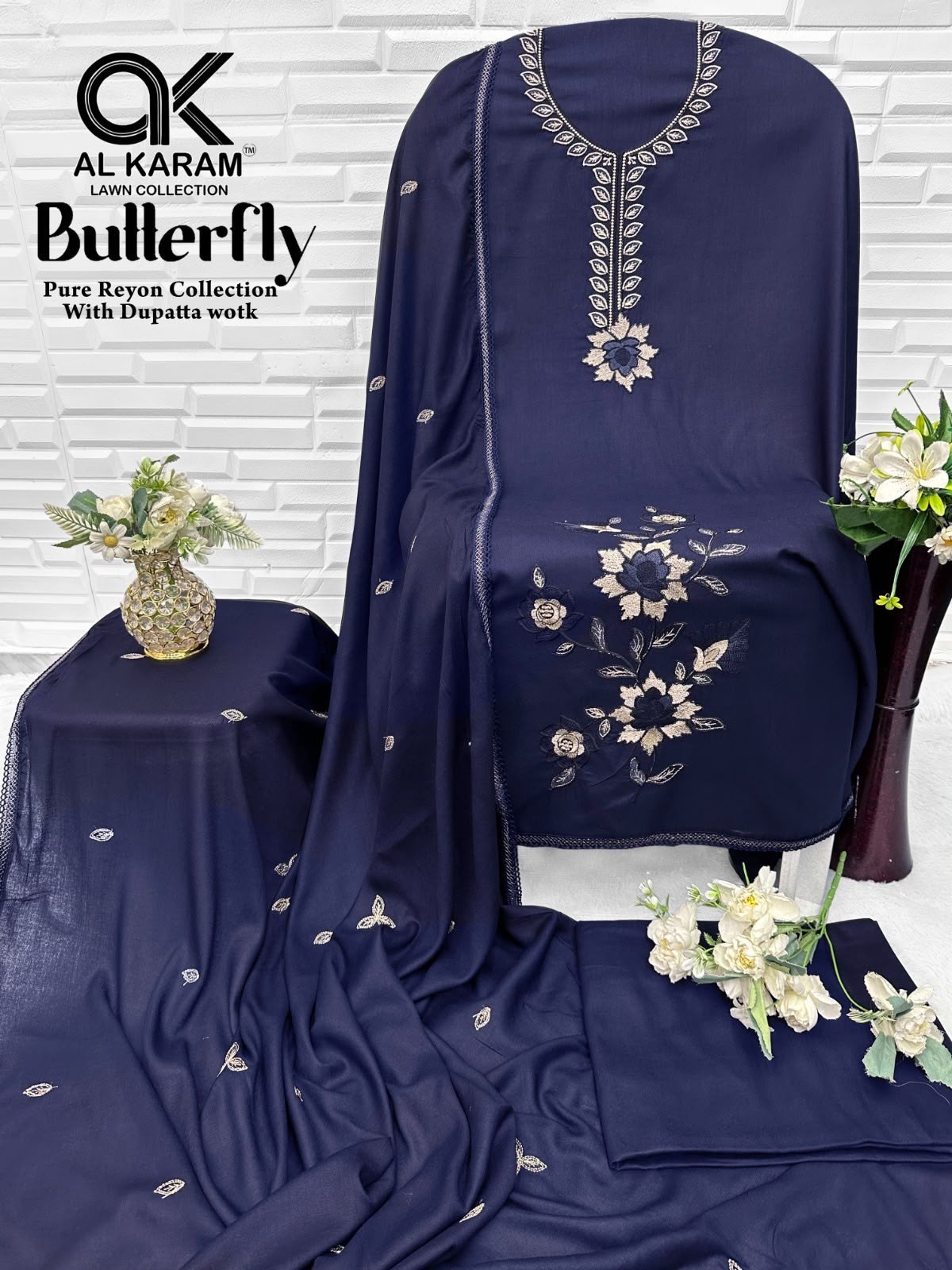 AL KARAM - BUTTERFLY - REYON FABRIC WITH EMBROIDERY WORK BY PAKISTANI SUIT COLLECTION 