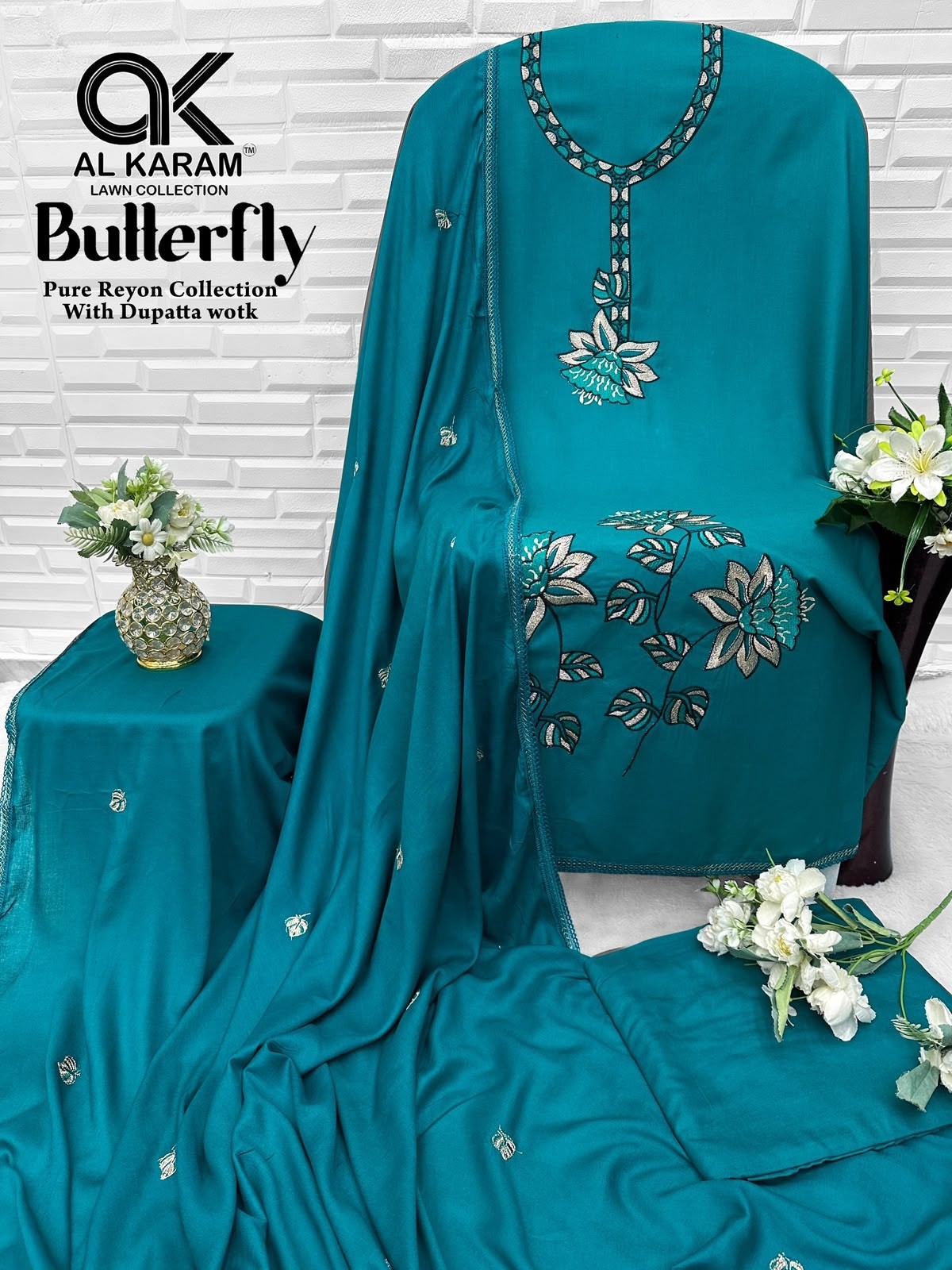 AL KARAM - BUTTERFLY - REYON FABRIC WITH EMBROIDERY WORK BY PAKISTANI SUIT COLLECTION 