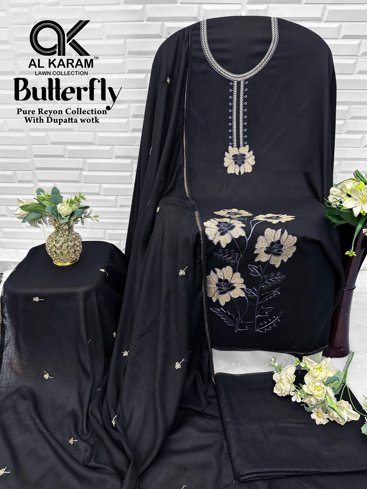 AL KARAM - BUTTERFLY - REYON FABRIC WITH EMBROIDERY WORK BY PAKISTANI SUIT COLLECTION 