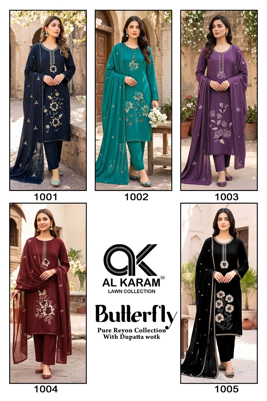 AL KARAM - BUTTERFLY - REYON FABRIC WITH EMBROIDERY WORK BY PAKISTANI SUIT COLLECTION 