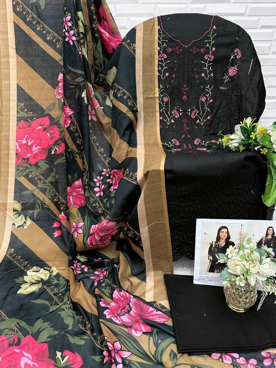 FLORENT - 1049 - CAMBRIC COTTON WITH HEAVY CHIKANKARI EMBROIDERY WORK BY PAKISTANI SUIT COLLECTION 