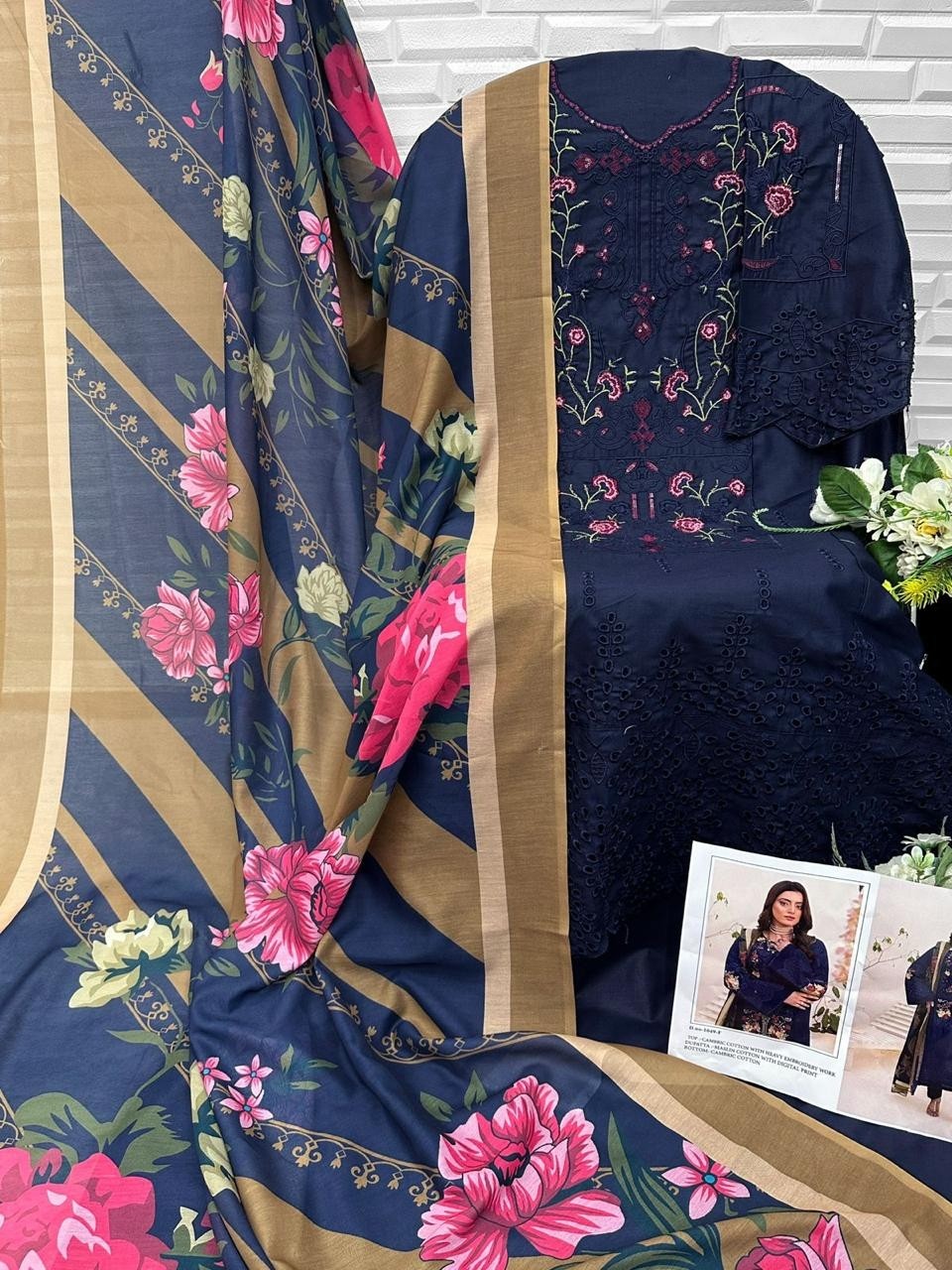 FLORENT - 1049 - CAMBRIC COTTON WITH HEAVY CHIKANKARI EMBROIDERY WORK BY PAKISTANI SUIT COLLECTION 