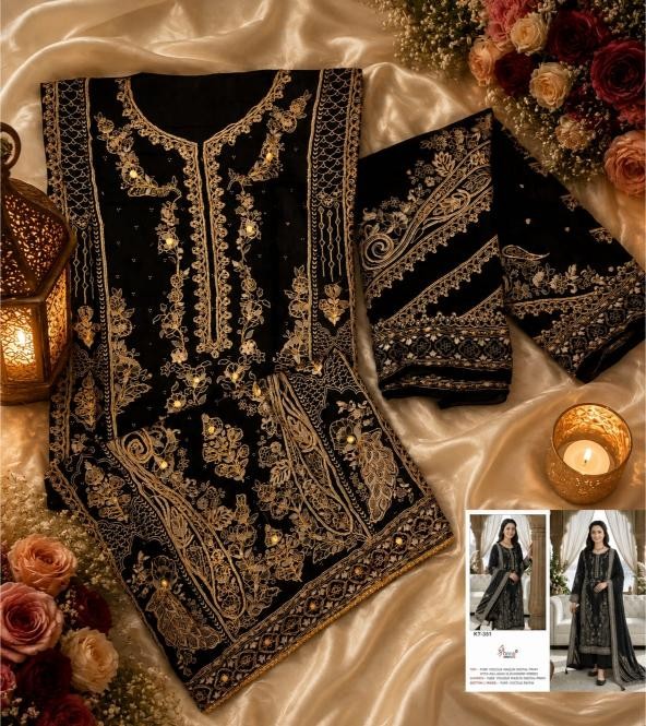 KT - 351 - PURE VISCOSE MUSLIN DIGITAL PRINT AND HAND WORK BY PAKISTANI SUIT COLLECTION BY SHREE FAB 