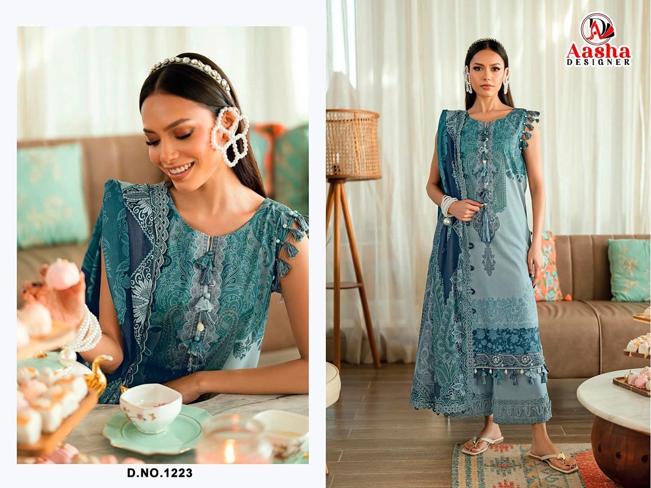 D.NO :- 1223 - PURE COTTON PRINT WITH EXCLUSIVE PATCH HEAVY EMBROIDERY BY PAKISTANI SUIT 