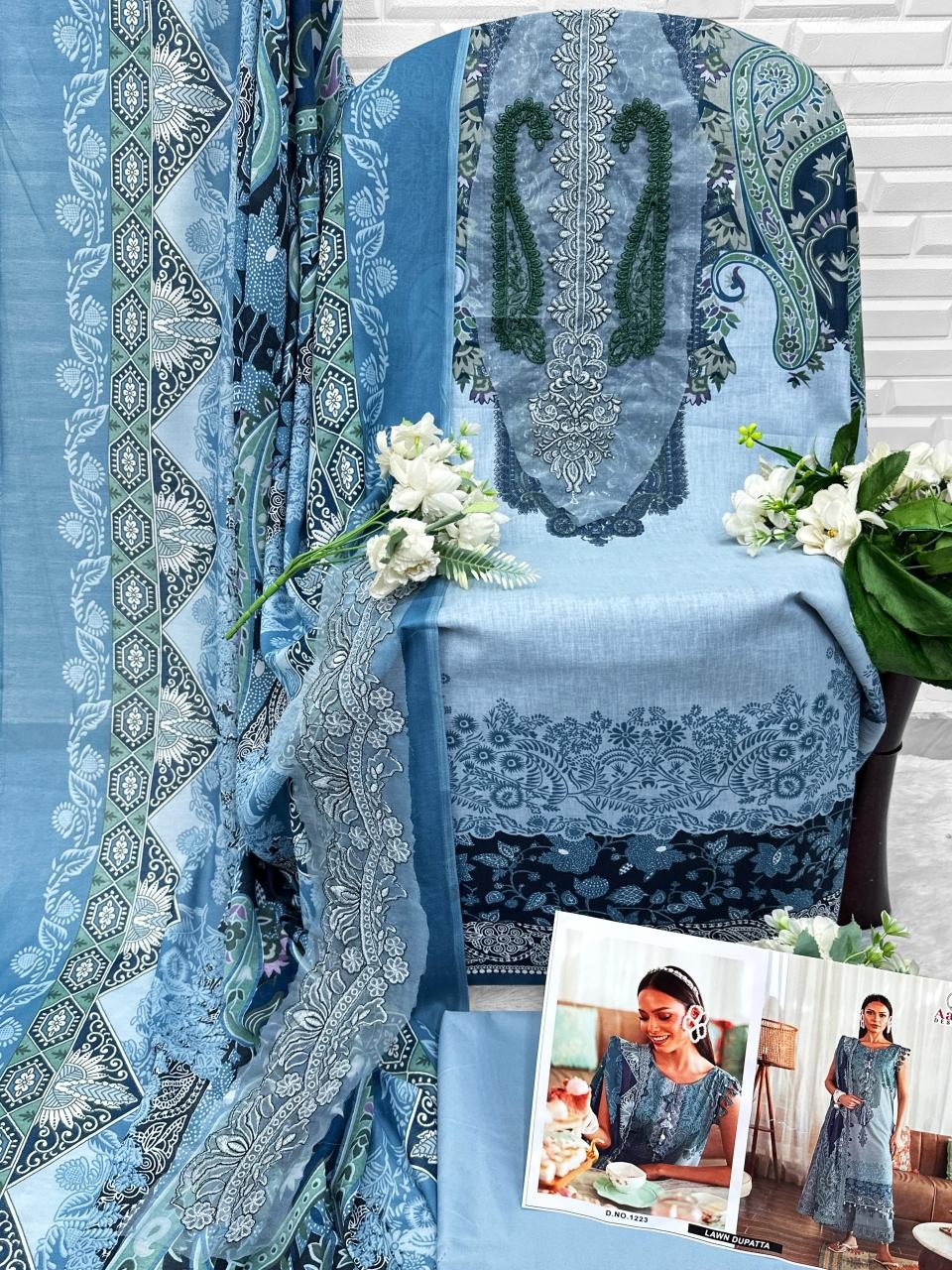 D.NO :- 1223 - PURE COTTON PRINT WITH EXCLUSIVE PATCH HEAVY EMBROIDERY BY PAKISTANI SUIT 