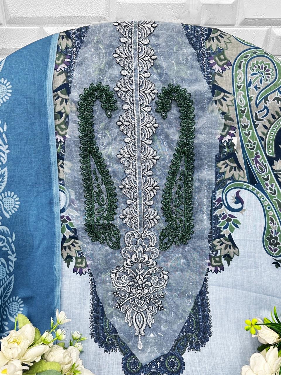 D.NO :- 1223 - PURE COTTON PRINT WITH EXCLUSIVE PATCH HEAVY EMBROIDERY BY PAKISTANI SUIT 