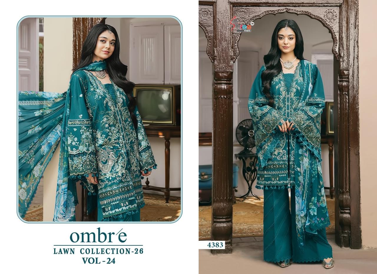 OMBRE LAWN COLLECTION VOL-24 - PURE COTTON WITH HEAVY EMBROIDERY WORK BY PAKISTANI DRESS MATERIAL 
